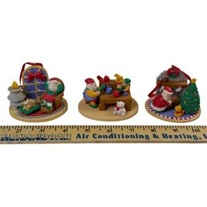 3 Avon Santas Workshop Nap Fireplace Tree Cat Dog Christmas Ornaments‎